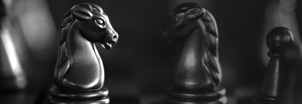 Chess knight pieces facing each other